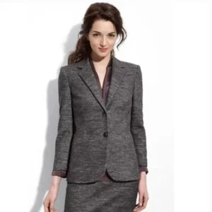 Theory Size 12 Gray Kiersten K Strategy Wool Cotton Blend Tweed Blazer Jacket - Picture 1 of 18