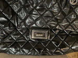 CHANEL Extra LARGE 2.55 REISSUE BLACK PATENT LEATHER FLAP w RHODIUM HARDWARE - Picture 1 of 10