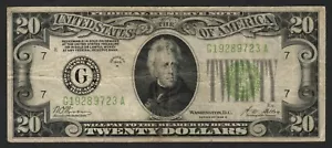 1928-B $20 "Redeemable in Gold" Lime Green Seal FRN Fr 2052G Chicago IL District - Picture 1 of 2