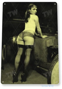 TIN SIGN Vintage 20s Pin-up Hot Rod Old Photography Vintage Decor B535 - Picture 1 of 2