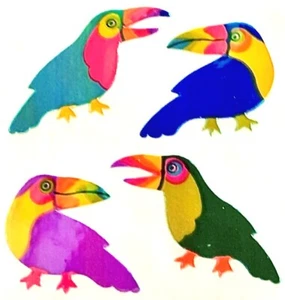 Pearly TOUCAN TOUCANS BIRDS Sandylion Stickers - 1 square ~VINTAGE~ - Picture 1 of 2