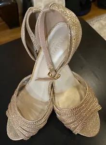 Scarpe da sposa David oro glitter cristallo tacco alto punta aperta cinturino festa 7,5 - Foto 1 di 19