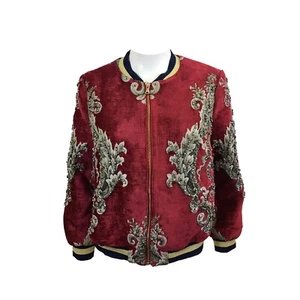 BOMBER JACKET BLOODY BORDEAUX EMBROIDERED TAPESTRY - Picture 1 of 8