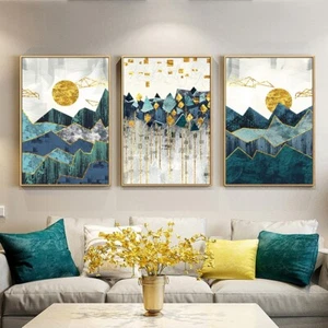 Set of 3 Abstract Sun Mountain Print Decoration UNFRAMED - Picture 1 of 7