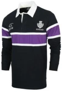 Men's Scotland Navy Rugby Polo Shirt Long Sleeve 100% Cotton - Picture 1 of 1