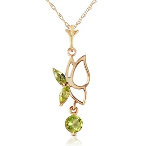 14K. SOLID GOLD BUTTERFLY NECKLACE WITH PERIDOTS (Yellow Gold) - Picture 1 of 6