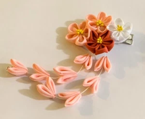 Japanese Kanzashi Hair Accessory Bridal Hair Clip Alligator Clip Peach pink - Picture 1 of 2