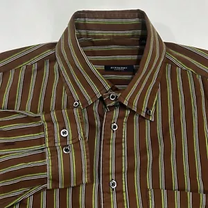 Burberry London Men’s XL Brown Green Striped Long Sleeve Button Up Shirt - Picture 1 of 9