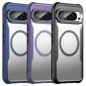 For Google Pixel 9 Pro XL Case Carbon Fibre Texture Transparent Magnetic Cover - Photo 1 sur 24