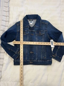 Old Navy Girl M Sherpa Lined Denim Jean Jacket Size 8 Outdoors Pockets Trucker - Picture 1 of 6
