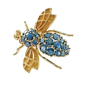 Vintage Bee 14k Yellow Gold 1.20 Carat Sapphire Brooch Pin 7/8" x 1" - Picture 1 of 11