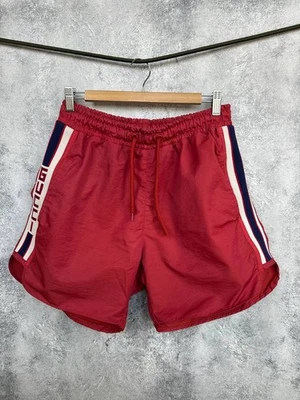 Bermuda de natação Gucci nylon listra de teia vermelha autêntica luxo vintage masculina tamanho 50 (L) - Imagem 1 de 4