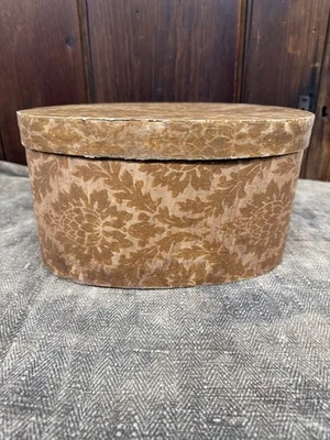 Large Oval High-Quality Reproduction Wallpaper Covered Box Muted Colors Mustard - Image 1 of 4