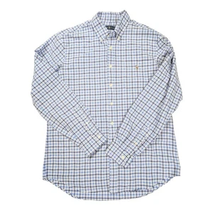 Polo Ralph Lauren blau weiß kariertes Langarmhemd mit Knopfleiste Herren Größe Large - Bild 1 von 7