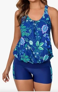 Two Piece Swimsuits Tummy Control Blouson Tankini Top with Boy shorts Size 12 - Picture 1 of 5