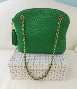 Bally Vintage Quilted Leather Gold Chain Shoulder Bag Purse Kelly Green Box DsVa - Picture 1 of 12