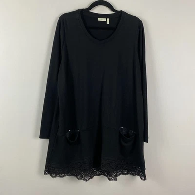 LOGO Lounge Lori Goldstein Tunic w/ Lace Trim Size 1X Black Pockets - Image 1 of 4