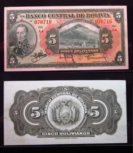 Bolivia 5 Bolivianos 1928 P120 0716i0 Banco Central Banknote Money - Picture 1 of 3