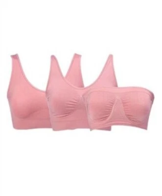 Paquete de 3 sujetadores Rhonda Shear Best of Ahh talla mediana sin costuras elásticos rosa ropa de salón Foto 1 de 4