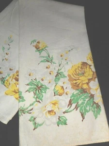 USA VinTage Tablecloth 48" Ivory White Yellow Green Floral Linen Selvedge & Hem - Picture 1 of 3