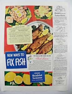 1951 Sunkist Lemons Print Ad ~ New Ways to Fix Fish - With Sunkist Lemons! - Picture 1 of 7