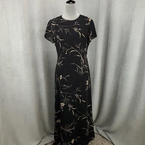 Casual Corner Dress Womens 8 Black Floral Maxi Back Zip USA Made - Picture 1 of 14