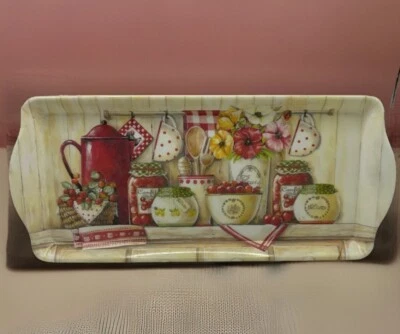 MCM Melamine Tray Farm Home Essentials Platter 15x7 Coffee Pot Cottage Grandma - Image 1 of 4