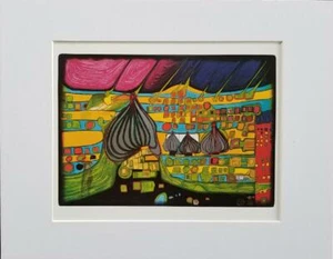 Friedensreich Hundertwasser "Yellow Last Will" Matted Offset Lithograph 1986 - Picture 1 of 4