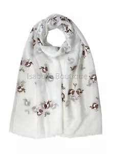 Robin Bird Print Scarf Women Christmas Light Weight Hijab Shawl Snood - Picture 1 of 7