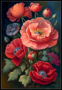 Poppy Floral 2 - Counted Cross Stitch Patterns - Color & BW Symbols - Bild 1 von 2