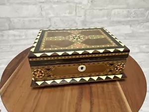 Vintage Spain Inlaid Marquetry Wooden Music Trinket Box by Miguel Laguna w/key - Picture 1 of 10