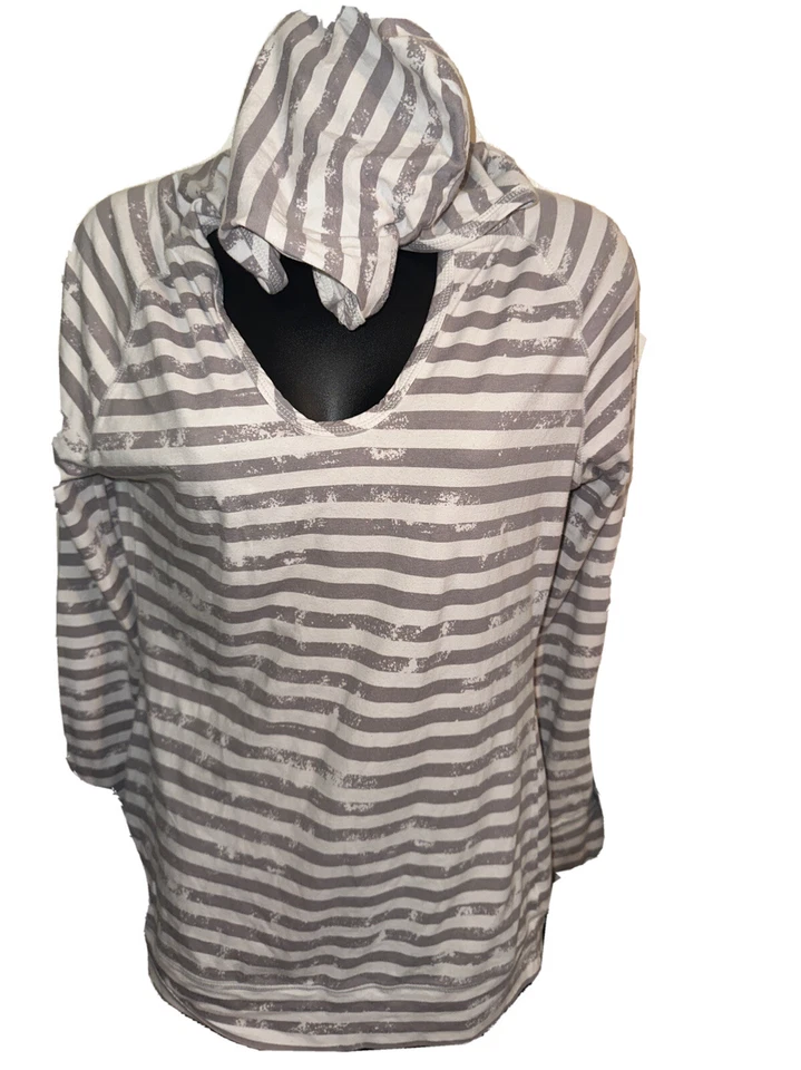 Sudadera con capucha Soybu para mujer manga larga tono gris medio a rayas Foto 1 de 4