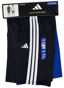 Adidas Shorts 2-Pack Boys Size Large (14/16) Black & Blue Youth Basketball - Picture 1 of 5