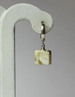 CUBE Shape AMBER Stone Earrings with Sterling Silver.Yellow MATTE Amber Earrings - Image 1 of 4