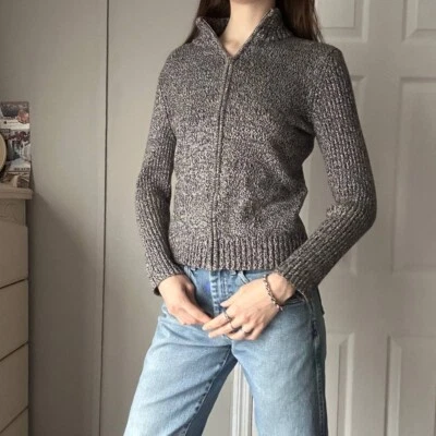 Маленький изысканный женский серый свитер с длинным рукавом на молнии маленький хлопок - Изображение 1 из 4