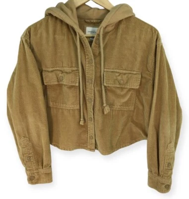 Женская куртка с капюшоном American Eagle XS вельветовая широкая бледная короткая желтовато-коричневая Camel - Изображение 1 из 4