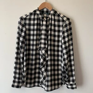 Lauren Ralph Lauren Women’s Blouse Black Checkered Button Down Size M - Picture 1 of 15