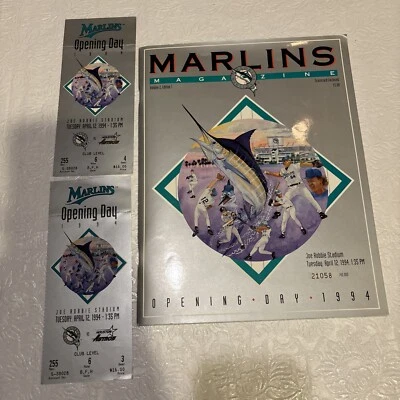 Marlins Opening Day Magazine Program1994 with 2 Game Tickets - Image 1 of 4