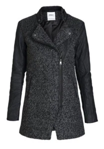 ONLY abrigo de lana para mujer abrigo chaqueta onlPIPER LONG WOOL BIKER abrigo chaqueta transición - Imagen 1 de 1