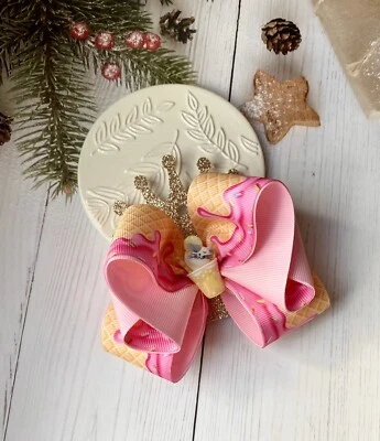 Pinky Ice Cream - Clip de moño para pelo de gato niñas bebé niño pequeño niños moño, hecho en Reino Unido Foto 1 de 4