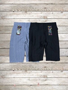 Women’s S/M Biker Shorts Pockets 2 PAIR Yoga High Waist Anti-Cellulite Stretchy - Picture 1 of 9