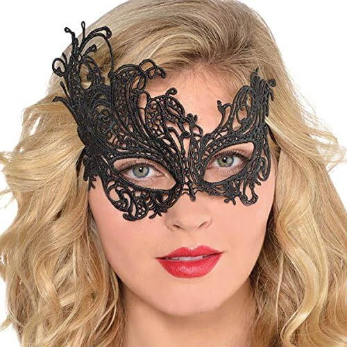 Black Lace Venetian Mask Masquerade Fancy Dress Up Halloween Costume Accessory - Image 1 of 1