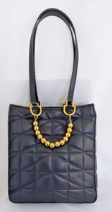 Zara Black Quilted Shoulder Bag with Gold Beaded Chain - Picture 1 of 21