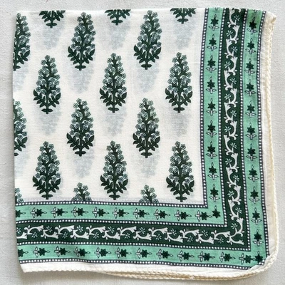 Vintage Bandana Cotton Geometric Green Tree Pattern Flourish Handkerchief 20" - Image 1 of 3