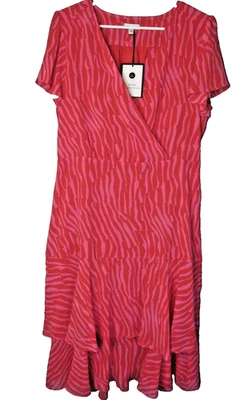 JANE LAMERTON - ruffle edge - paris kiss dress - size 16 - red & pink-NWTS #1536 - image 1 of 4