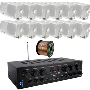 Pyle PTA62BT 6CH Bluetooth Receiver, 12x 3.5" White Waterproof Speakers, Wire - Picture 1 of 4