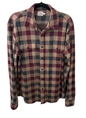Faherty Burgundy Tan Buffalo Check Knit Button Front Shirt Size M - Image 1 of 3