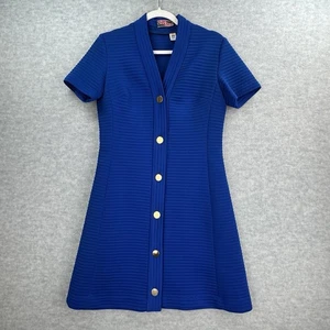 VTG David Crystal Womens Short Sleeve Button Up Dress 10 Royal Blue Ribbed READ - Picture 1 of 8