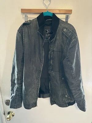 Chaqueta de mezclilla negra Buffalo David Britton para hombre, forrada, con cremallera, desgastada Foto 1 de 4