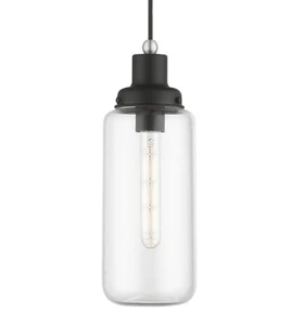 Livex Lighting 40614 Oakhurst 5"W Mini Pendant - Black / Brushed Nickel Accent - Picture 1 of 12